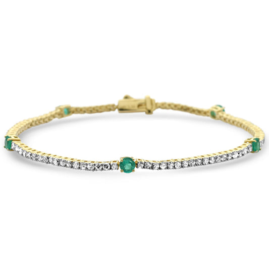 Muse Jewelry 2.39ct G SI 14K Yellow Gold Diamond & Emerald Gemstones Tennis Bracelet 7" Long
