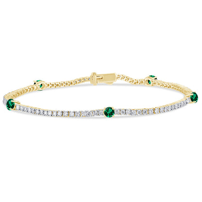 Muse Jewelry 2.39ct G SI 14K Yellow Gold Diamond & Emerald Gemstones Tennis Bracelet 7" Long