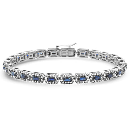 Muse Jewelry 4.58ct G SI 14K White Gold Diamond & Blue Sapphire Gemstones Tennis Bracelet 7" Long