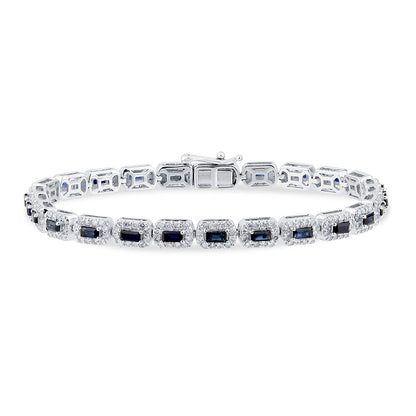 Muse Jewelry 4.58ct G SI 14K White Gold Diamond & Blue Sapphire Gemstones Tennis Bracelet 7" Long