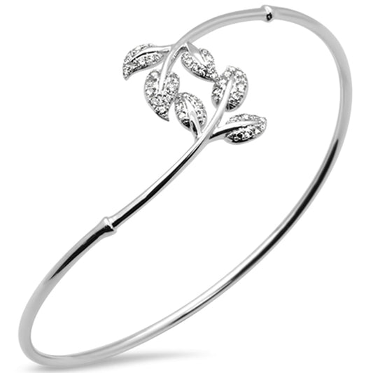 Muse Jewelry .47ct G SI 14K White Gold Diamond Flexible Leaf Bangle Bracelet