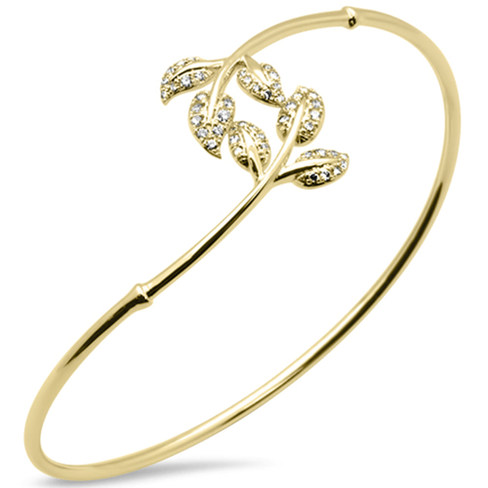 Muse Jewelry .48ct G SI 14K Yellow Gold Diamond Flexible Leaf Bangle Bracelet