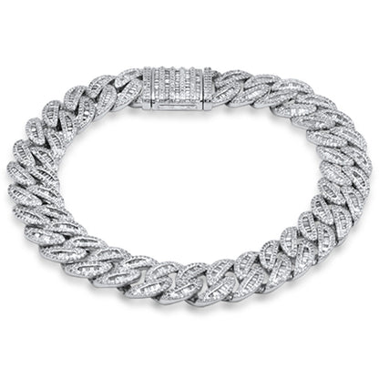 Muse Jewelry 9MM 3.29ct G SI 14K White Gold Round & Baguette Iced Out Diamond Cuban Bracelet 8" Long