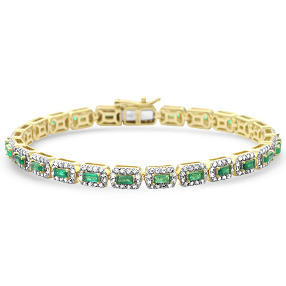 Muse Jewelry 3.74ct G SI 14K Yellow Gold Diamond & Emerald Gemstones Bracelet 7" Long