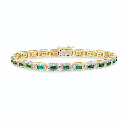 Muse Jewelry 3.74ct G SI 14K Yellow Gold Diamond & Emerald Gemstones Bracelet 7" Long