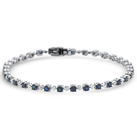 Muse Jewelry 3.39ct G SI 14K White Gold Diamond & Blue Sapphire Gemstones Tennis Bracelet 7" Long