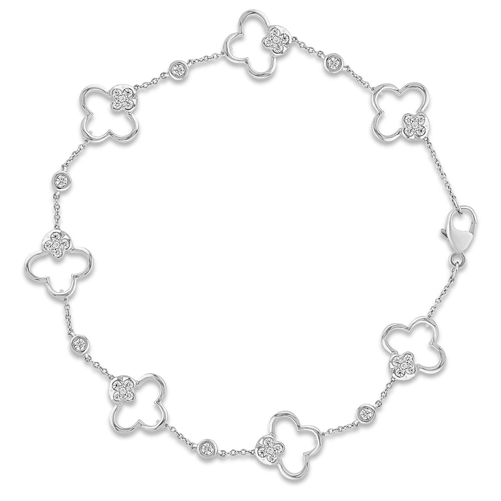 Muse Jewelry .44ct G SI 14K White Gold Diamond Clover Bracelet 7.5" Long