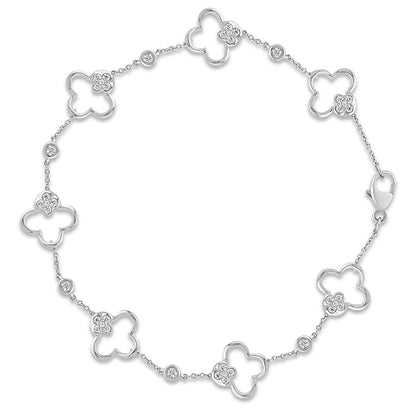 Muse Jewelry .44ct G SI 14K White Gold Diamond Clover Bracelet 7.5" Long