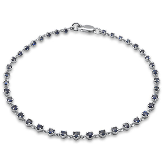 Muse Jewelry 1.87ct G SI 14K White Gold Blue Sapphire Gemstone Bracelet 7.5" Long