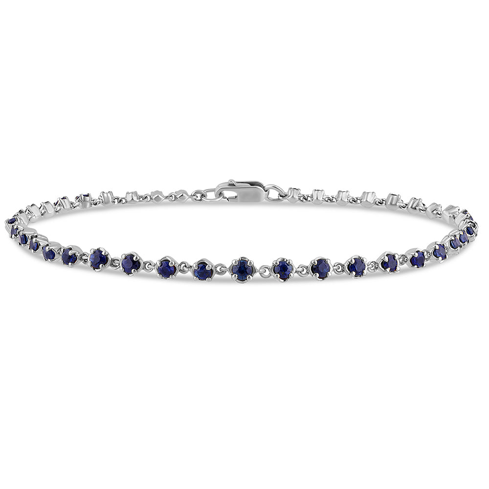 Muse Jewelry 1.87ct G SI 14K White Gold Blue Sapphire Gemstone Bracelet 7.5" Long