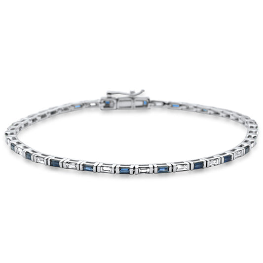 Muse Jewelry 1.90ct G SI 14K White Gold Diamond & Blue Sapphire Gemstones Tennis Bracelet 7" Long