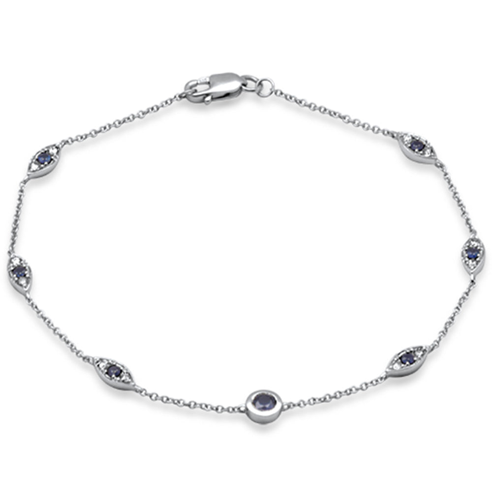 Muse Jewelry .53ct G SI 14K White Gold Diamond & Blue Sapphire Gemstone Bracelet 7" Long