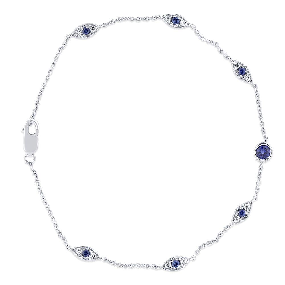 Muse Jewelry .53ct G SI 14K White Gold Diamond & Blue Sapphire Gemstone Bracelet 7" Long