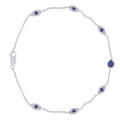 Muse Jewelry .53ct G SI 14K White Gold Diamond & Blue Sapphire Gemstone Bracelet 7" Long