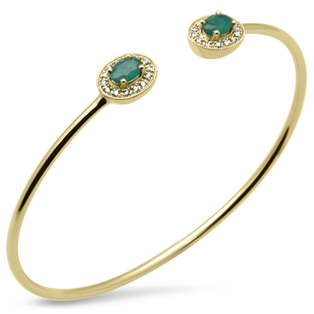 Muse Jewelry 1.04ct G SI 14K Yellow Gold Diamond & Green Emerald Flexible Open Bangle Bracelet 7"