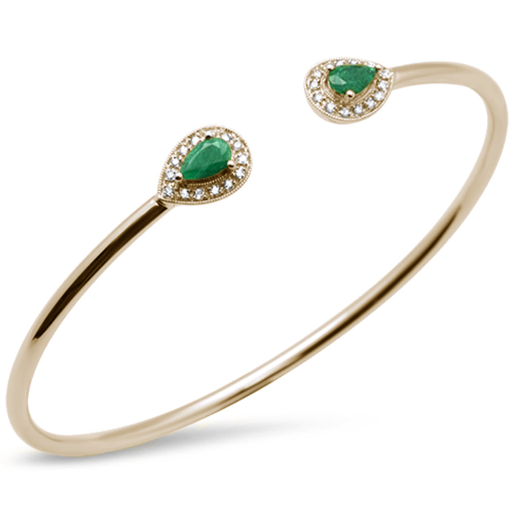 Muse Jewelry 1.00ct 14K Yellow Gold Diamond & Natural Emerald Open Bangle 7.25"
