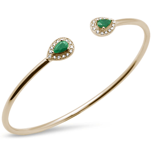 Muse Jewelry 1.00ct 14K Yellow Gold Diamond & Natural Emerald Open Bangle 7.25"