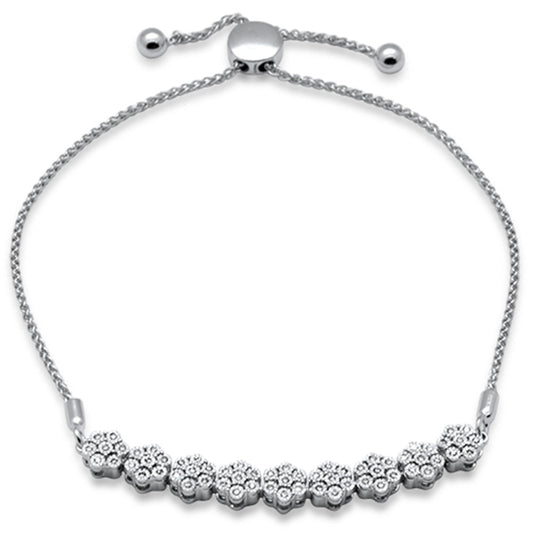 Muse Jewelry .24ct G SI 14K White Gold Diamond Flower Adjustable Bola Bracelet 7" Long Adjustable