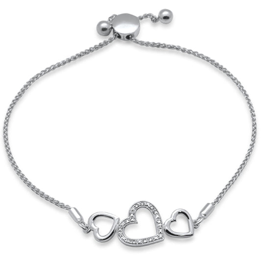 Muse Jewelry .05ct G SI 14K White Gold Diamond Heart Shapes Adjustable Bola Bracelet 7.25" Long Adjustable