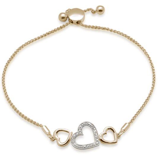 Muse Jewelry .05ct G SI 14K Two Tone Gold Diamond Heart Shapes Adjustable Bola Bracelet 7.25" Long Adjustable