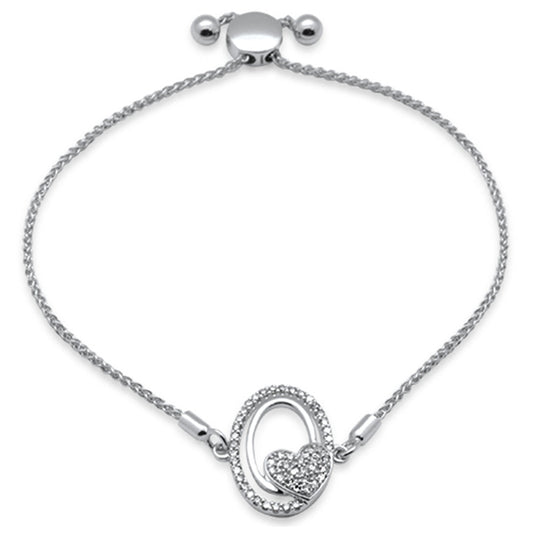 Muse Jewelry .25ct G SI 14K White Gold Diamond Heart Adjustable Bola Bracelet 7.25" Long Adjustable