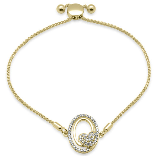 Muse Jewelry .24ct G SI 14K Yellow Gold Diamond Heart Adjustable Bola Bracelet 7.25" Long Adjustable