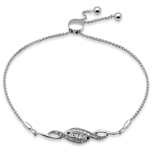 Muse Jewelry .07ct G SI 14K White Gold Diamond Infinity Style Adjustable Bola Bracelet 7.25" Long Adjustable