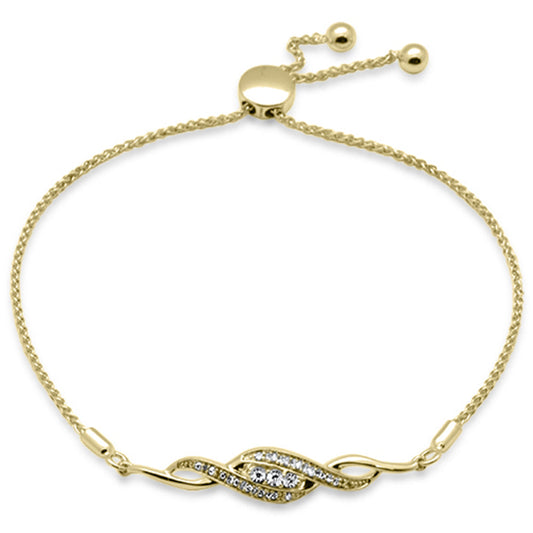 Muse Jewelry .08ct G SI 14K Yellow Gold Diamond Infinity Style Adjustable Bola Bracelet 7.25" Long Adjustable