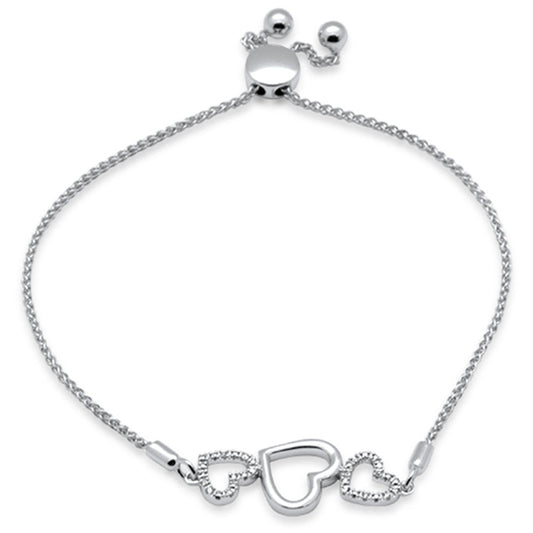 Muse Jewelry .05ct G SI 14K White Gold Diamond Heart Shape Adjustable Bola Bracelet 7.25" Long Adjustable