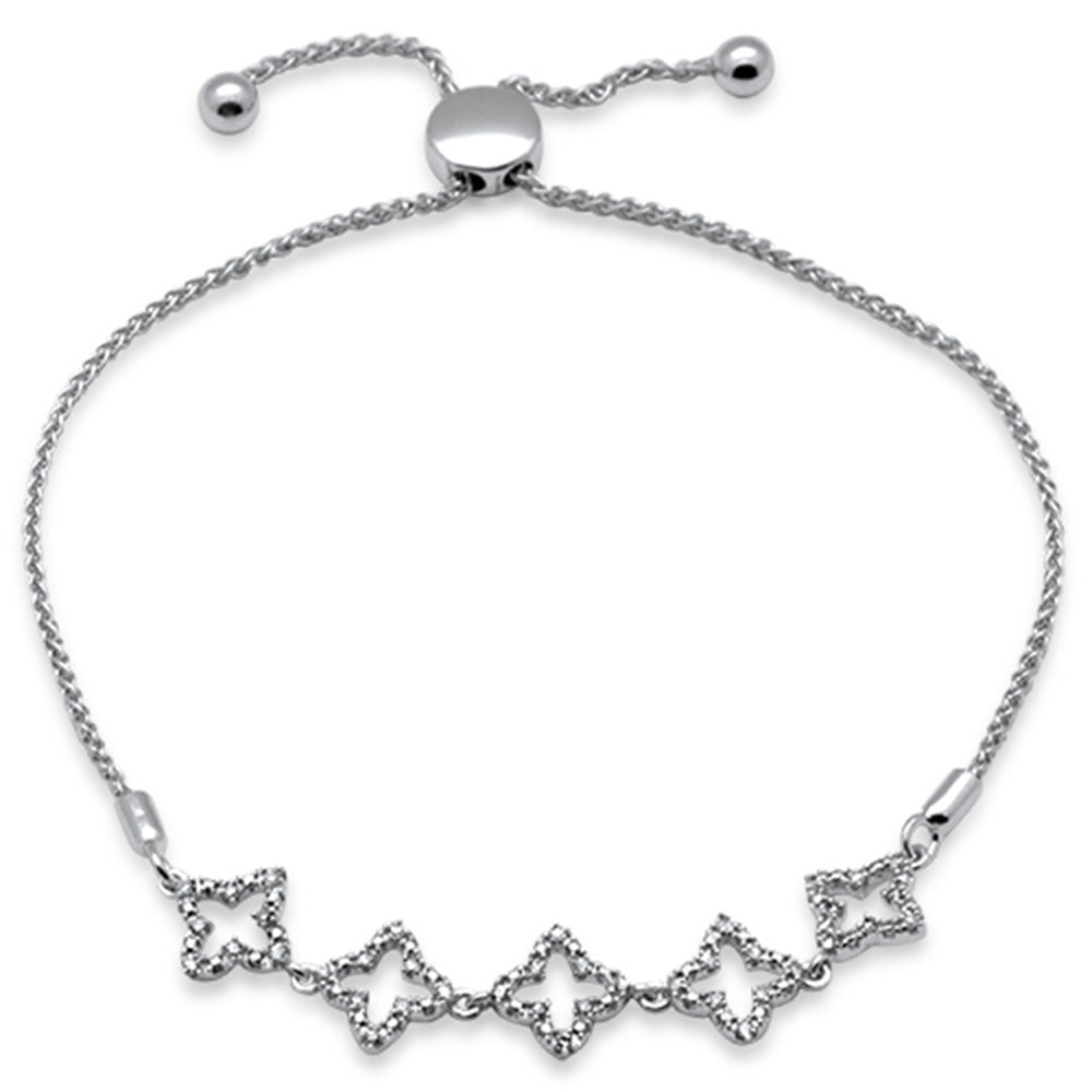 Muse Jewelry .20ct G SI 14K White Gold Diamond Clover Style Adjustable Bola Bracelet 7.25" Long Adjustable