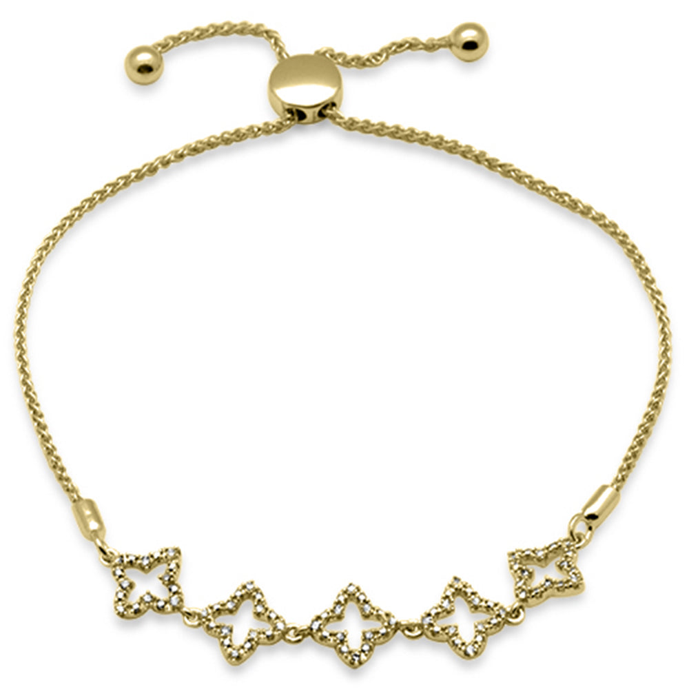 Muse Jewelry .20ct G SI 14K Yellow Gold Diamond Clover Style Adjustable Bola Bracelet 7.25" Long Adjustable