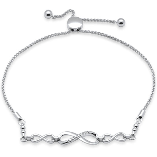 Muse Jewelry .05ct G SI 14K White Gold Diamond Infinity Adjustable Bola Bracelet 7" Long Adjustable