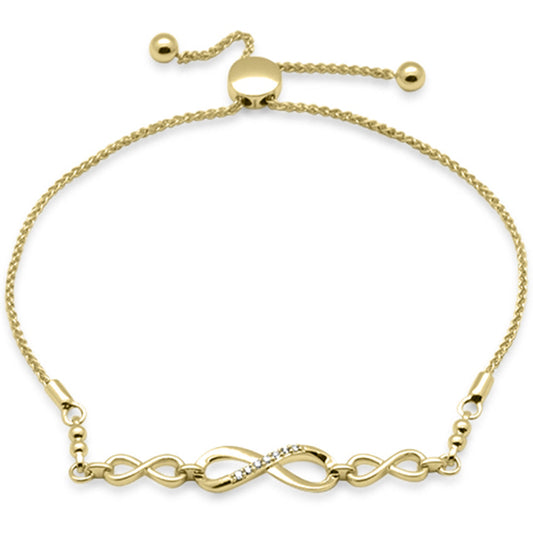 Muse Jewelry .05ct G SI 14K Yellow Gold Diamond Infinity Adjustable Bola Bracelet 7" Long Adjustable