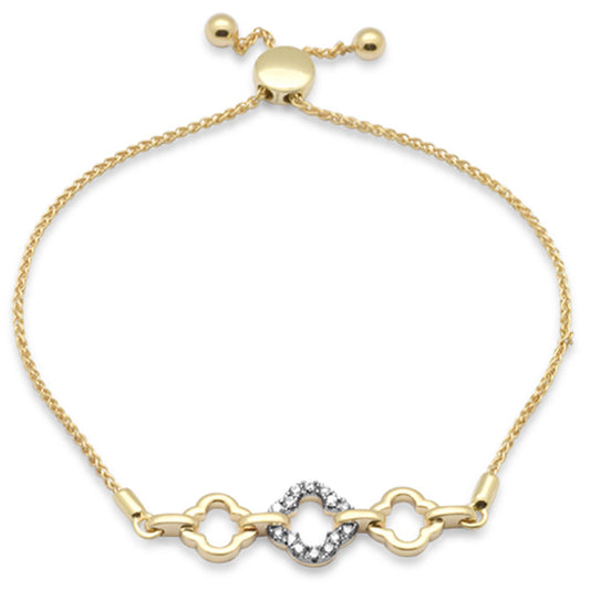 Muse Jewelry .16ct G SI 14K Yellow Gold Diamond Clover Adjustable Bola Bracelet 7.25" Long Adjustable