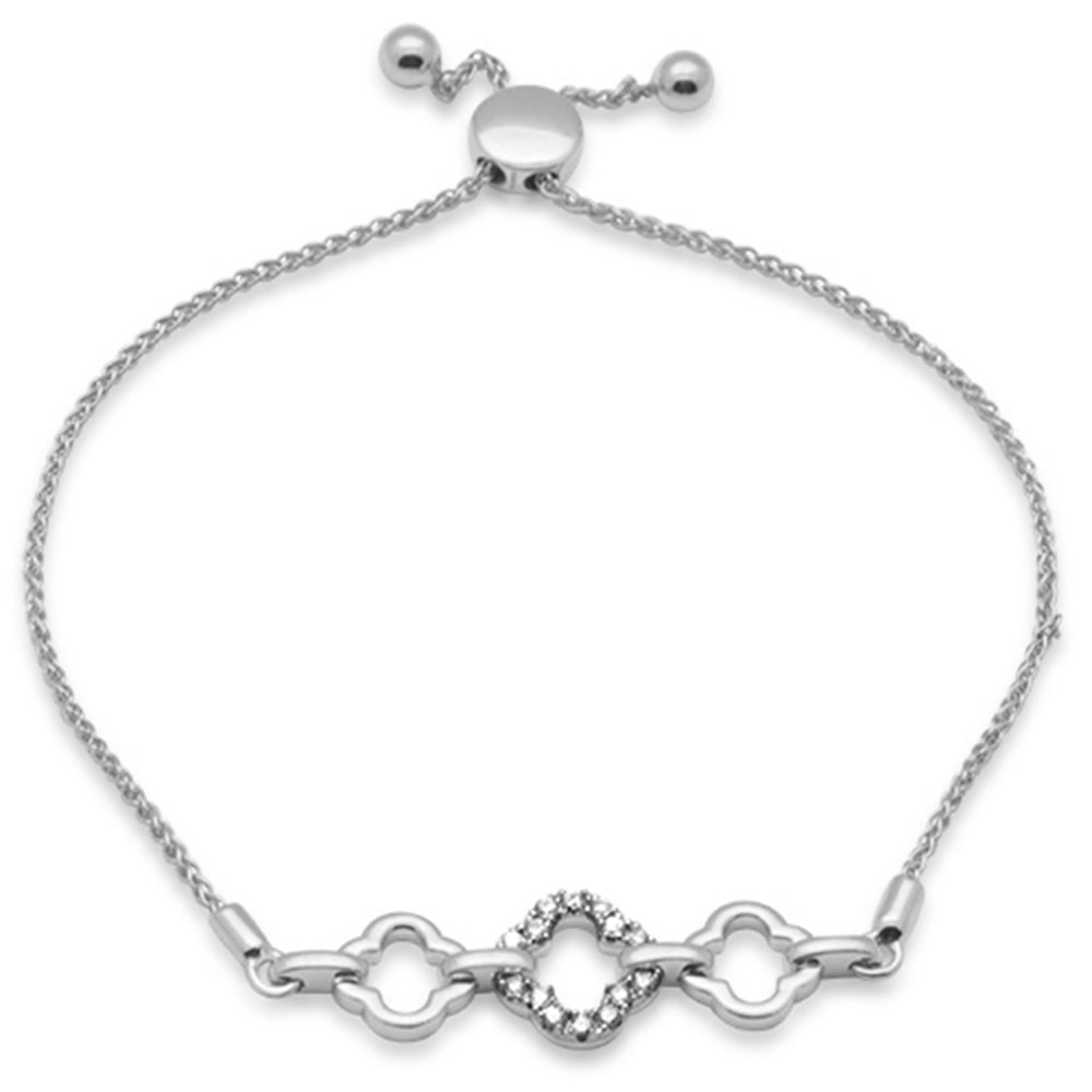 Muse Jewelry .16ct G SI 14K White Gold Diamond Clover Adjustable Bola Bracelet 7.25" Long Adjustable