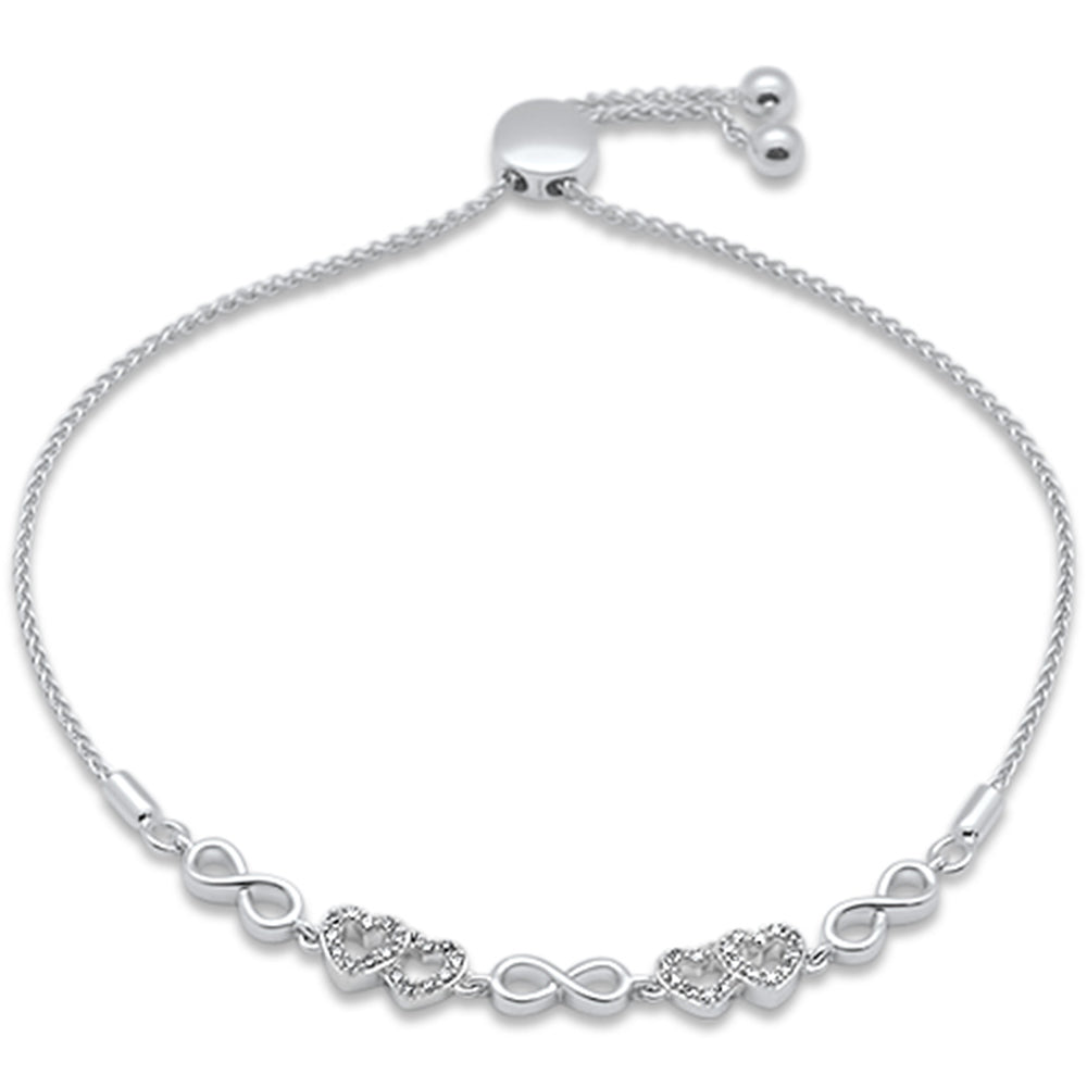 Muse Jewelry .16ct G SI 14K White Gold Diamond Infinty & Heart Adjustable Bola Bracelet 7.25" Long Adjustable