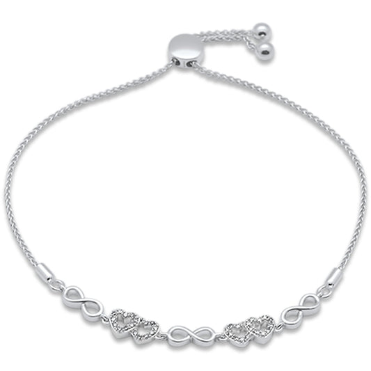 Muse Jewelry .16ct G SI 14K White Gold Diamond Infinty & Heart Adjustable Bola Bracelet 7.25" Long Adjustable