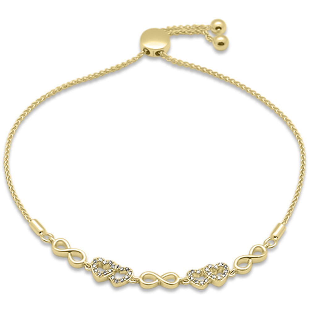 Muse Jewelry .16ct G SI 14K Yellow Gold Diamond Infinty & Heart Adjustable Bola Bracelet 7.25" Long Adjustable