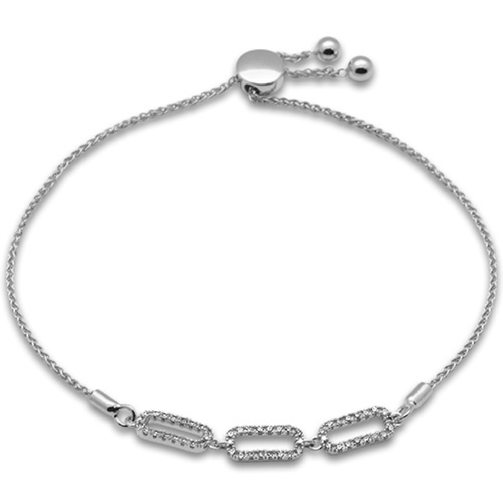 Muse Jewelry .25ct G SI 14K White Gold Diamond Paperclip Style Adjustable Bola Bracelet 7.25" Long Adjustable