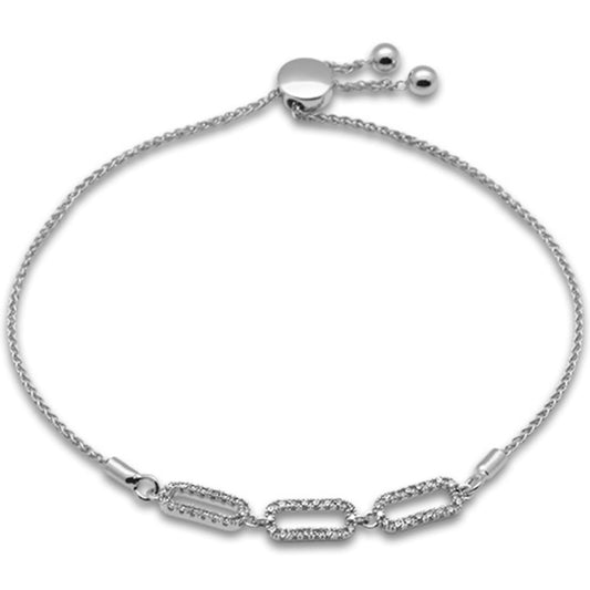 Muse Jewelry .25ct G SI 14K White Gold Diamond Paperclip Style Adjustable Bola Bracelet 7.25" Long Adjustable