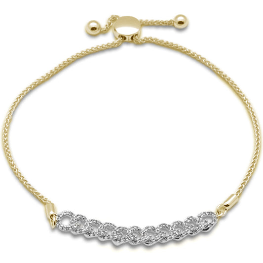Muse Jewelry .47ct G SI 14K Yellow Gold Diamond Cuban Style Adjustable Bola Bracelet 7.25" Long Adjustable