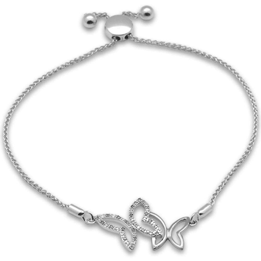 Muse Jewelry .05ct G SI 14K White Gold Diamond Butterfly Adjustable Bola Bracelet 7.25" Long Adjustable