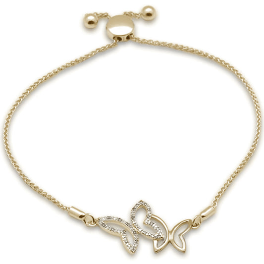 Muse Jewelry .05ct G SI 14K Yellow Gold Diamond Butterfly Adjustable Bola Bracelet 7.25" Long Adjustable