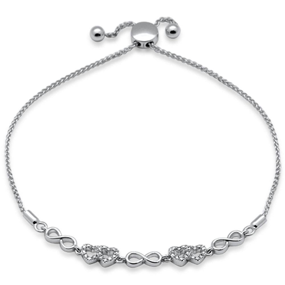 Muse Jewelry .09ct G SI 14K White Gold Diamond Infinty & Heart Adjustable Bola Bracelet 7.25" Long Adjustable