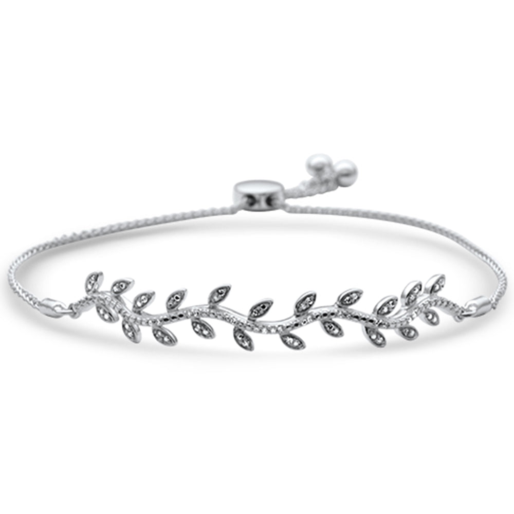 Muse Jewelry .10ct G SI 14K White Gold Diamond Leaf Adjustable Bola Bracelet 7.25" Long Adjustable