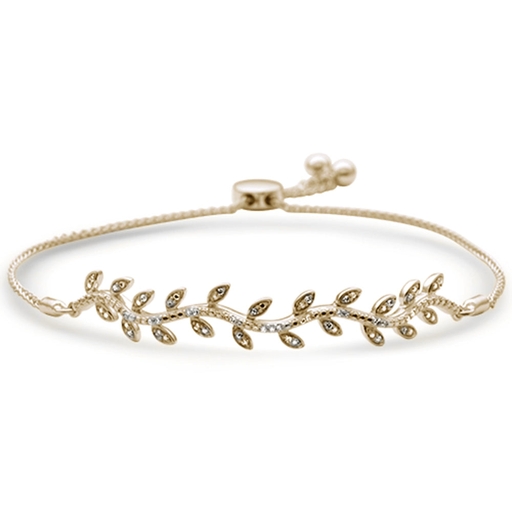 Muse Jewelry .10ct G SI 14K Yellow Gold Diamond Leaf Adjustable Bola Bracelet 7.25" Long Adjustable