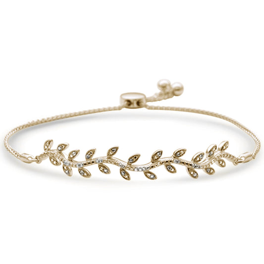 Muse Jewelry .10ct G SI 14K Yellow Gold Diamond Leaf Adjustable Bola Bracelet 7.25" Long Adjustable