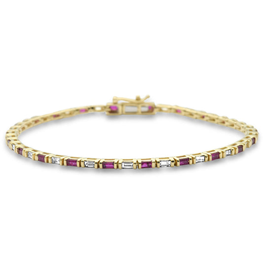 Muse Jewelry 1.89ct G SI 14K Yellow Gold Diamond & Ruby Gemstones Bracelet 7" Long