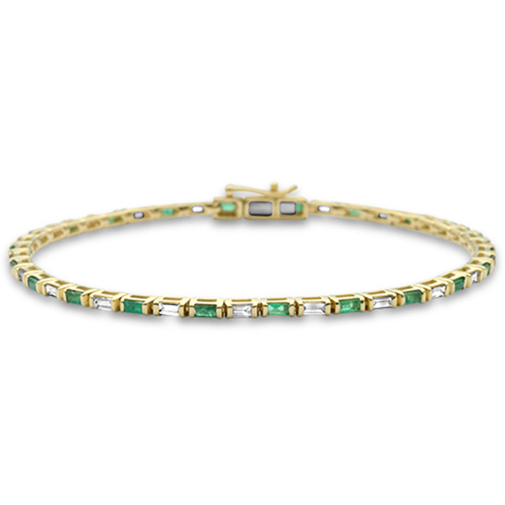 Muse Jewelry 1.60ct G SI 14K Yellow Gold Diamond & Natural Emerald Gemstones Bracelet 7" Long