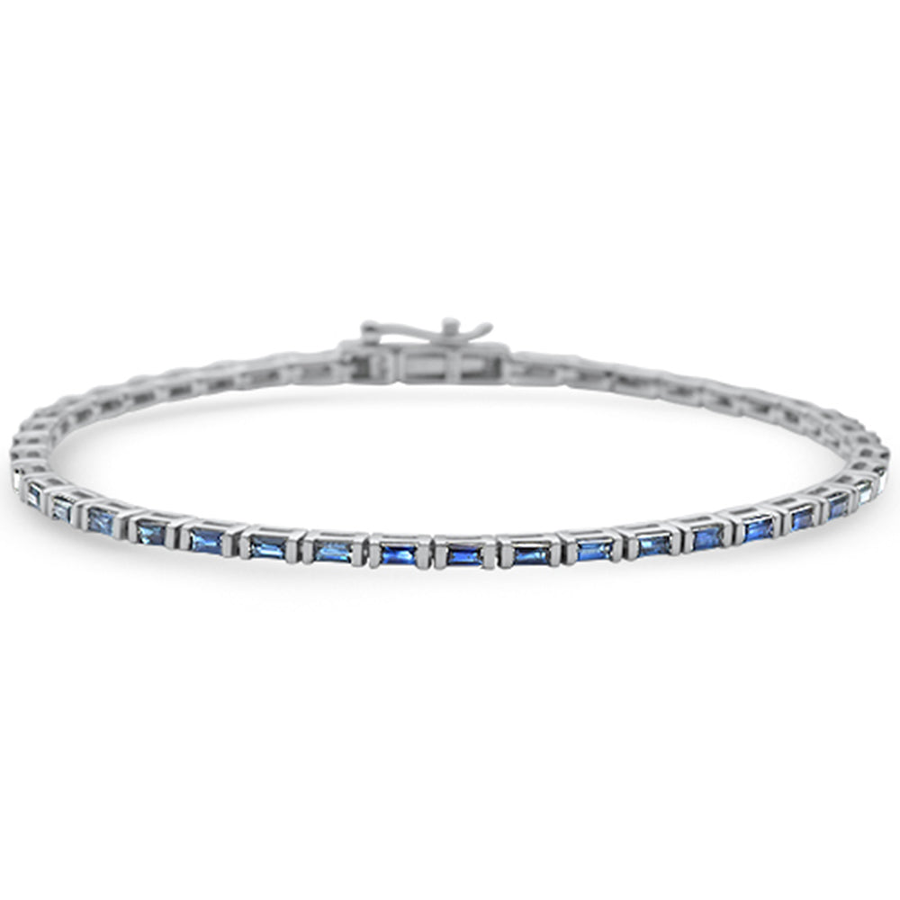 Muse Jewelry 2.54ct G SI 14K White Gold Blue Sapphire Gemstones Bracelet 7" Long